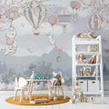 Sakura Flowers Wallpaper: Flying Animals, Pastel Tones, Kids Room