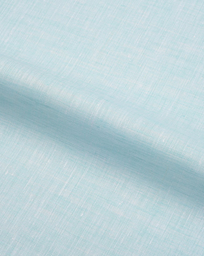 Close up of the custom linen shirt for men in sea green by Luxire Clothing