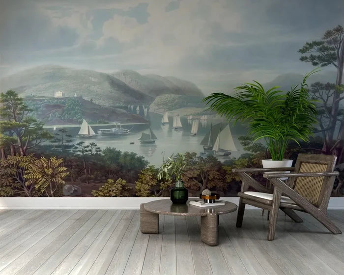 Sea View Watercolor Wallpaper Mural: Peel & Stick Tree Decal