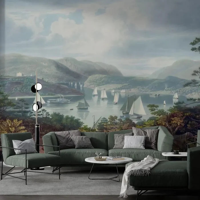 Sea View Watercolor Wallpaper Mural: Peel & Stick Tree Decal