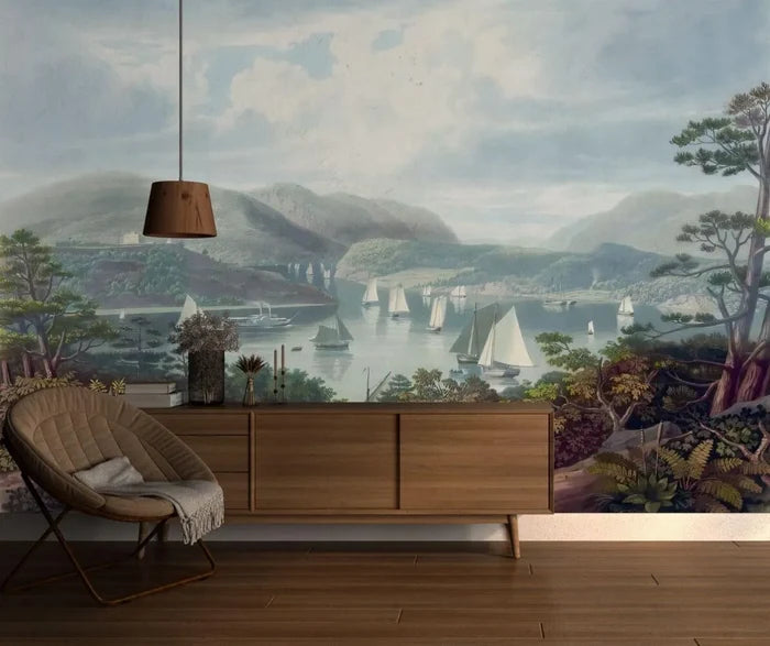Sea View Watercolor Wallpaper Mural: Peel & Stick Tree Decal