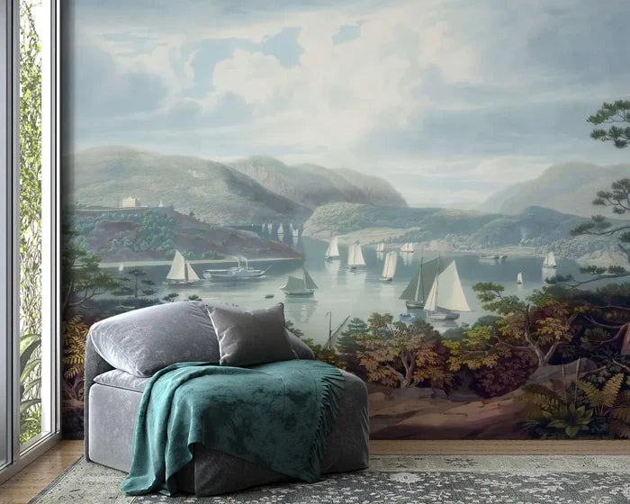 Sea View Watercolor Wallpaper Mural: Peel & Stick Tree Decal