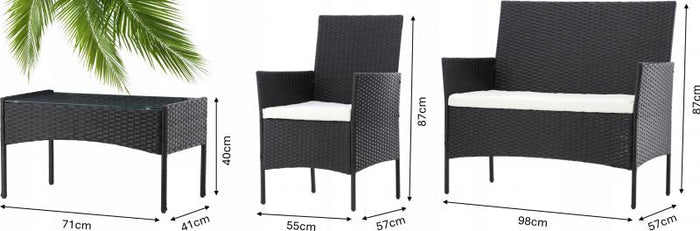 Set of rattan furniture (sofa, 2 armchairs, bench)An elegant and classic furniture set is the perfect complement to a balcony, terrace or zonerelaxing in the garden. The universal color and interesting shape make them fit perfectly into everyone's stylety