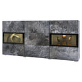 SIDEBOARD BAROS 132CM SHIEFERDimensions Width132cm Height70cm Depth39cmSpecific information ColorationSHIEFERMaterialLaminated furniture board LED lightingIt is not included in the priceAnna Furniture