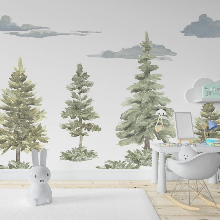 Soft Tones Trees Wallpaper: Bohemian Valley View Wallpaper