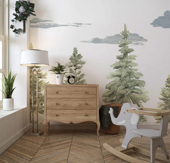 Soft Tones Trees Wallpaper: Bohemian Valley View Wallpaper