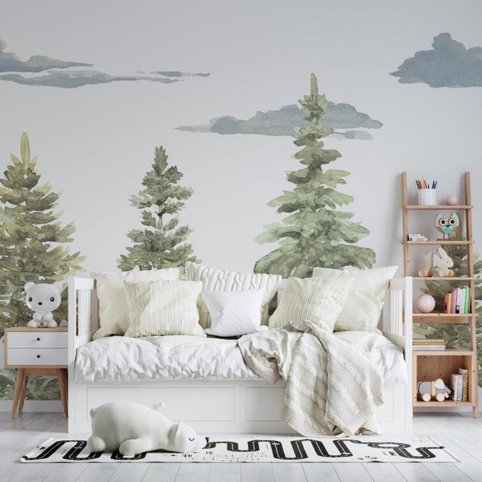 Soft Tones Trees Wallpaper: Bohemian Valley View Wallpaper