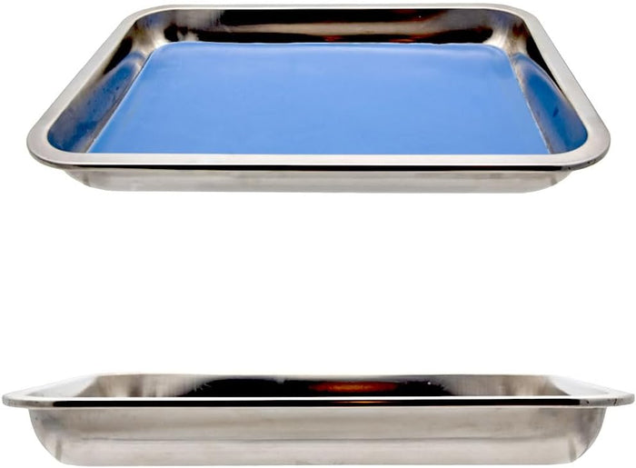 Stackable stainless steel dissecting pan Model 1035-16SDT with blue self-healing liner