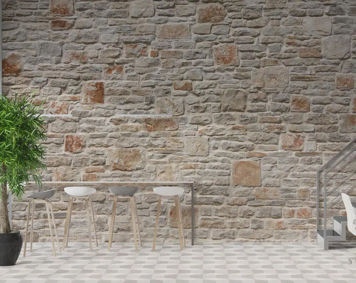 Stacked Stone Wallpaper, Beige Gray Rock Wall Mural, Peel and Stick