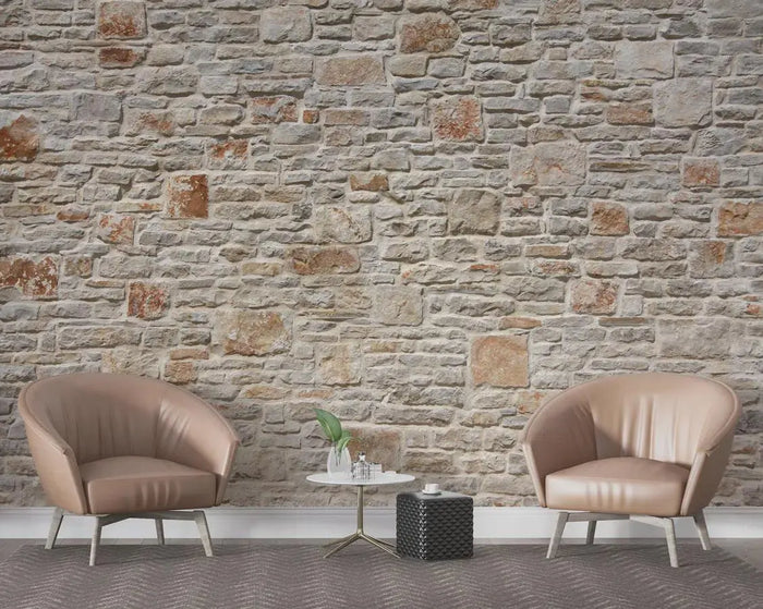 Stacked Stone Wallpaper, Beige Gray Rock Wall Mural, Peel and Stick