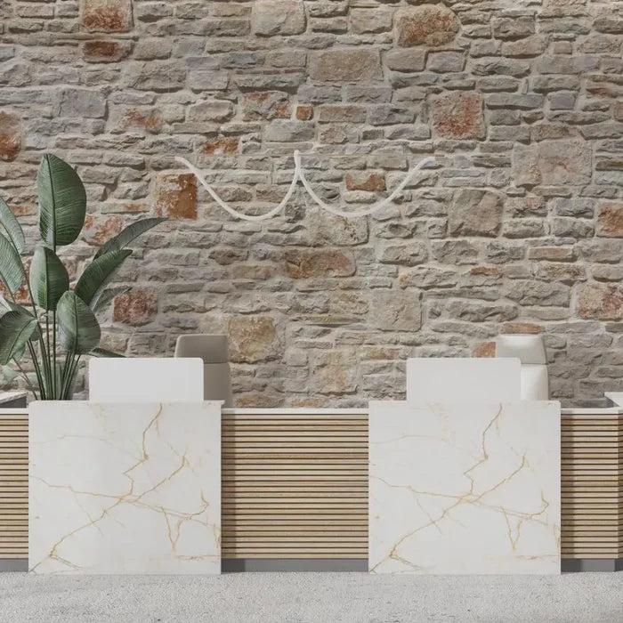 Stacked Stone Wallpaper, Beige Gray Rock Wall Mural, Peel and Stick