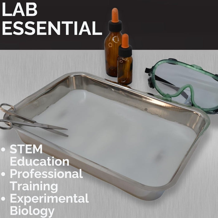 Dissecting tray with wax side view, stainless rim anatomy lab equipment