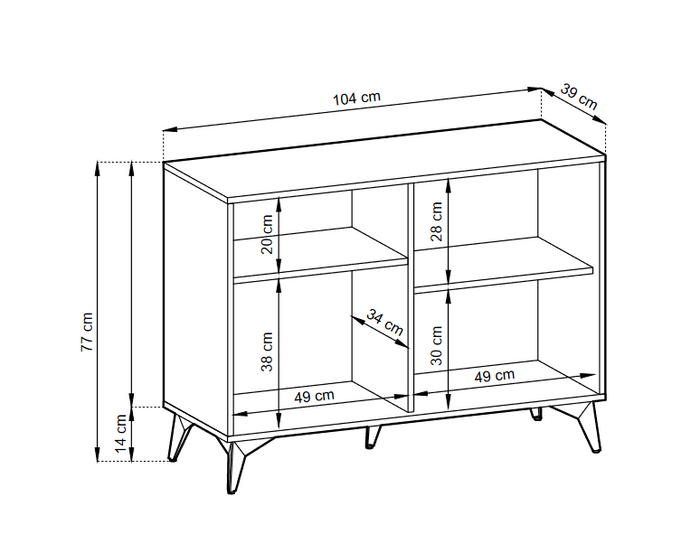 Storage cabinet DIAMOND 02 black / evoke oakStorage cabinet DIAMOND 02 (104/77/39) ColourBlack / Oak Evoke MaterialLaminated board 16mm VeneerEdging ABS Metal Legs PUSH-TO-OPENAnna Furniture