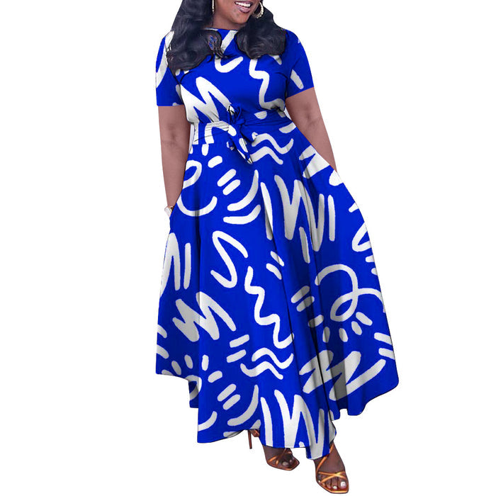 Summer New Fashion Women's Clothing Lace Printing Plus Size Dress