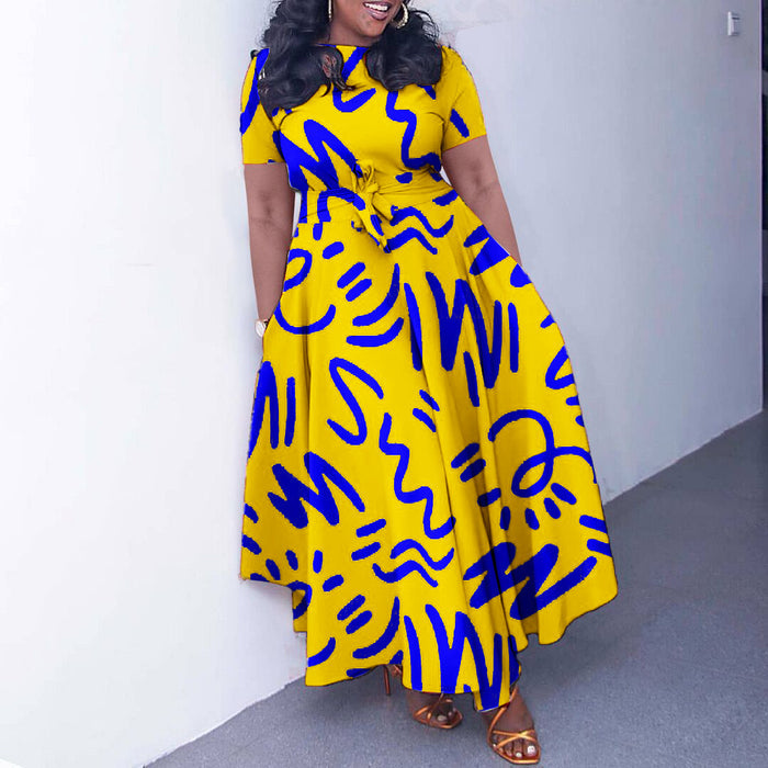 Summer New Fashion Women's Clothing Lace Printing Plus Size Dress