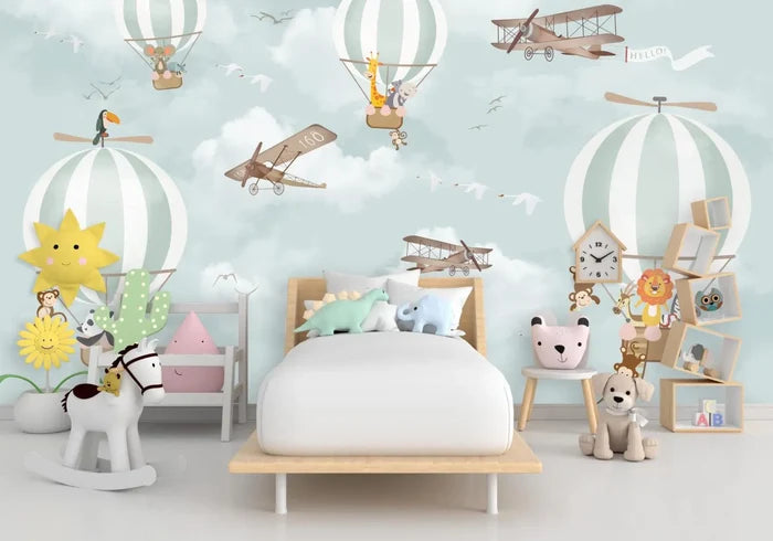 Sun and Flowers Peel and Stick Wallpaper: Black Nursery Decor