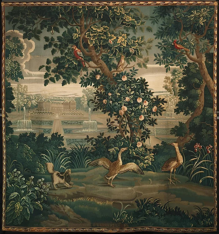 Tapestry Style Garden Wallpaper: Botanical Tree Scene Wall Mural