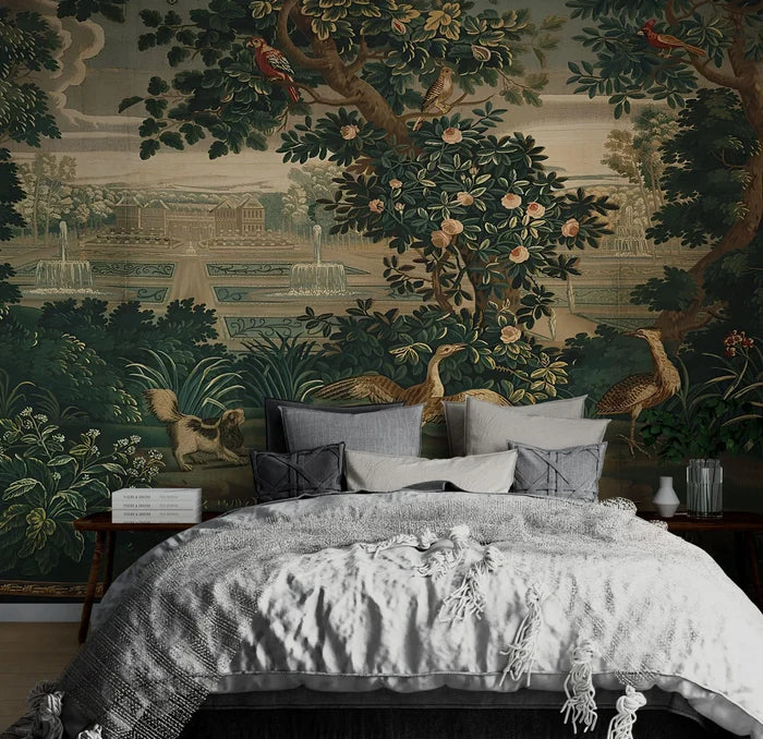 Tapestry Style Garden Wallpaper: Botanical Tree Scene Wall Mural
