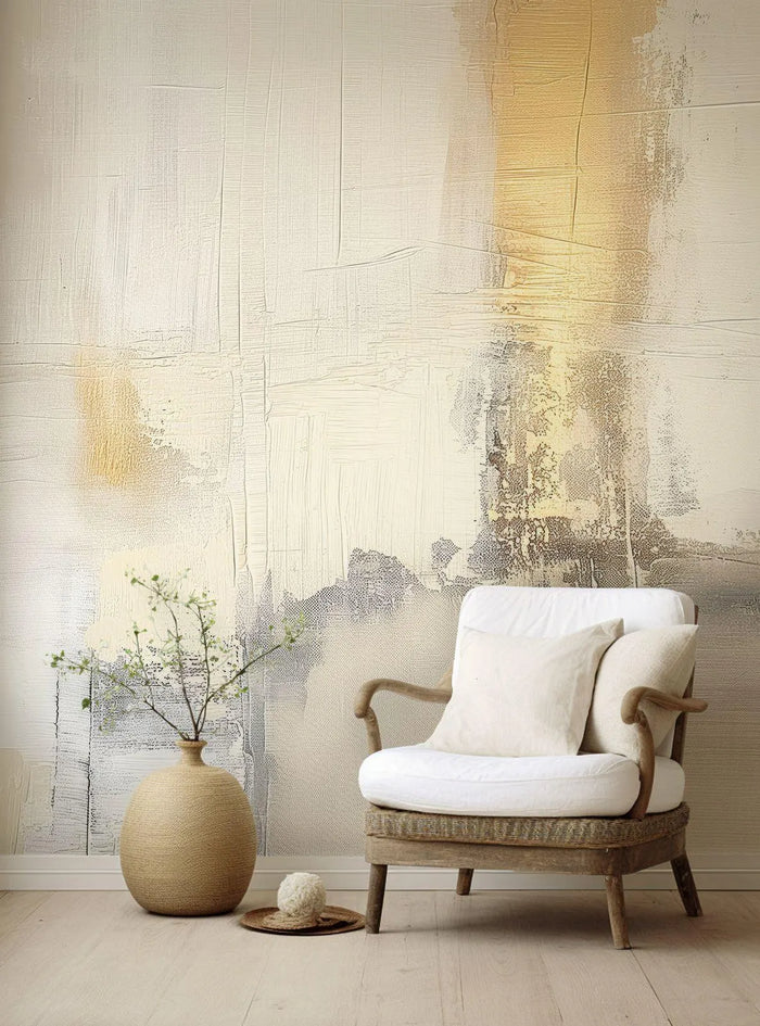 Textured Concrete Look Wallpaper: Gray & Beige Venetian Plaster