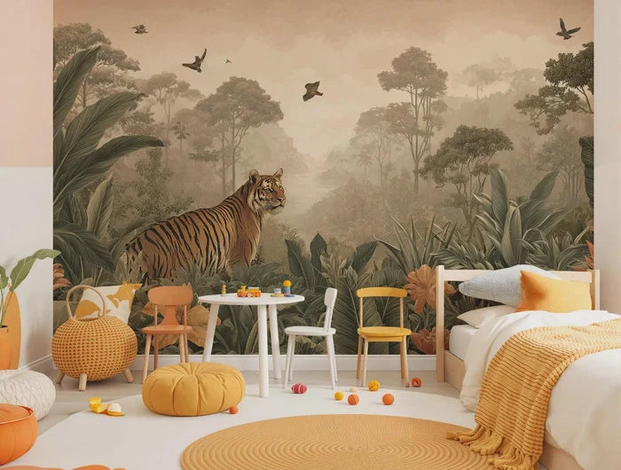 Tiger Safari Peel and Stick Wallpaper: Jungle Nursery Mural