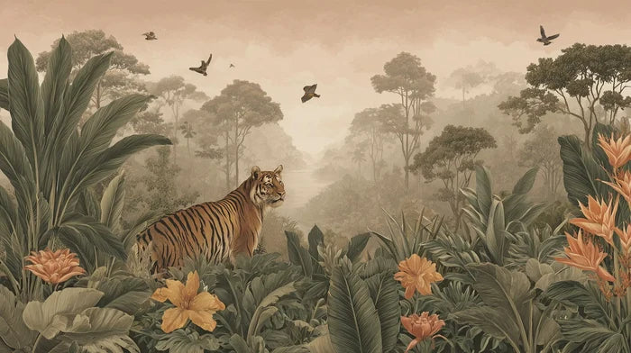 Tiger Safari Peel and Stick Wallpaper: Jungle Nursery Mural