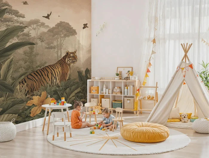 Tiger Safari Peel and Stick Wallpaper: Jungle Nursery Mural
