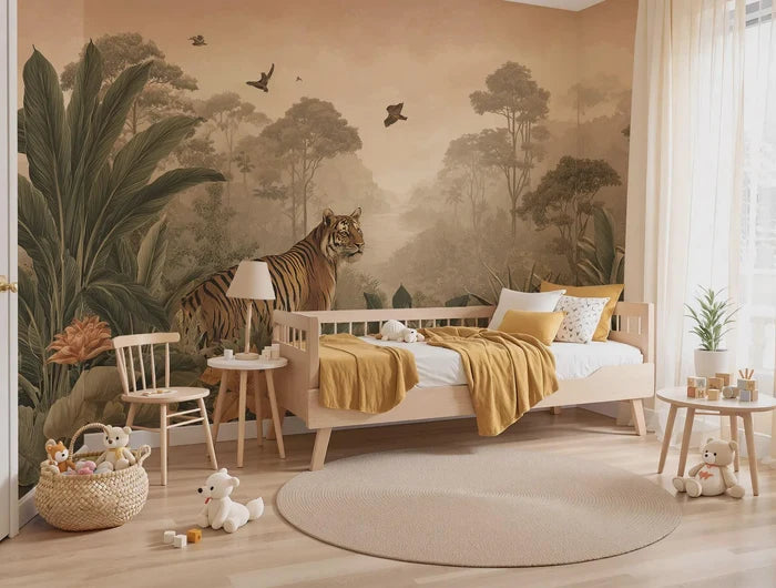 Tiger Safari Peel and Stick Wallpaper: Jungle Nursery Mural