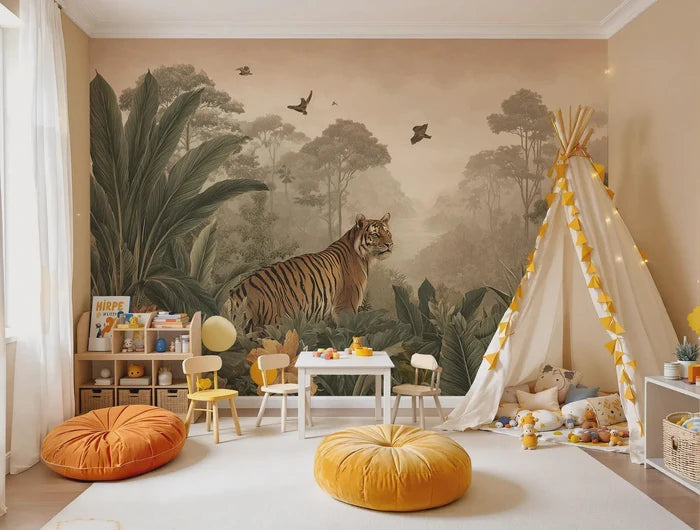 Tiger Safari Peel and Stick Wallpaper: Jungle Nursery Mural