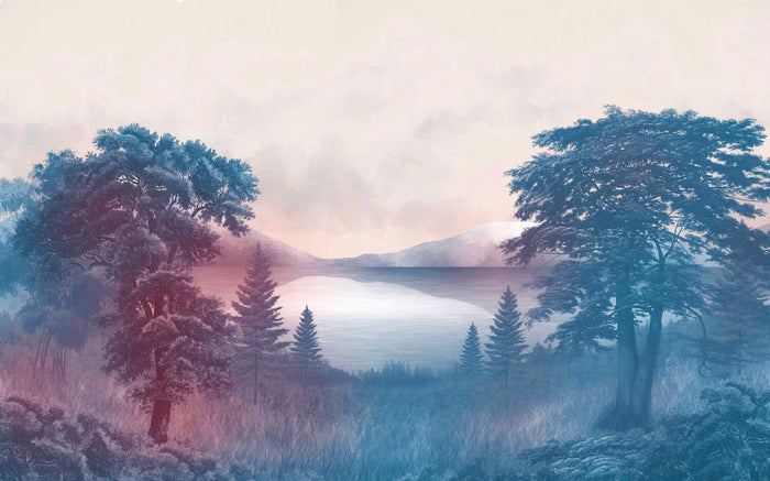 Trees by the Sea Wallpaper: Scenic Seascape Wall Mural