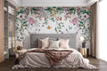 Tropical Floral Wallpaper Mural: Hanging Leaves, Spring Flowers, Removable