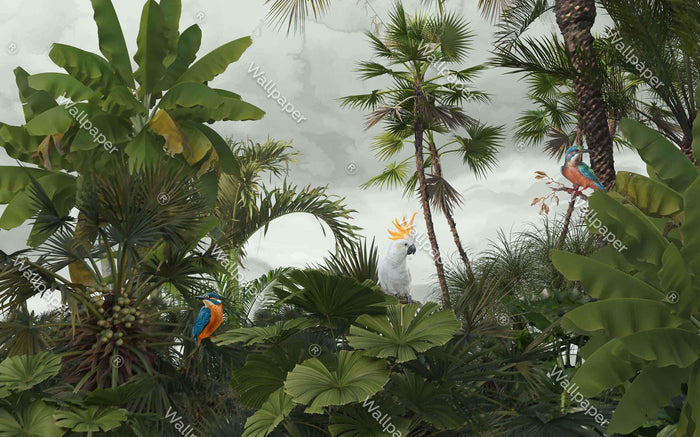 Tropical Forest Wallpaper: Bird and Butterfly Wall Mural
