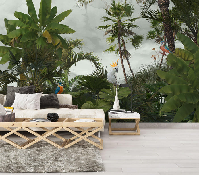 Tropical Forest Wallpaper: Bird and Butterfly Wall Mural