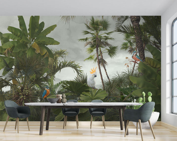 Tropical Forest Wallpaper: Bird and Butterfly Wall Mural