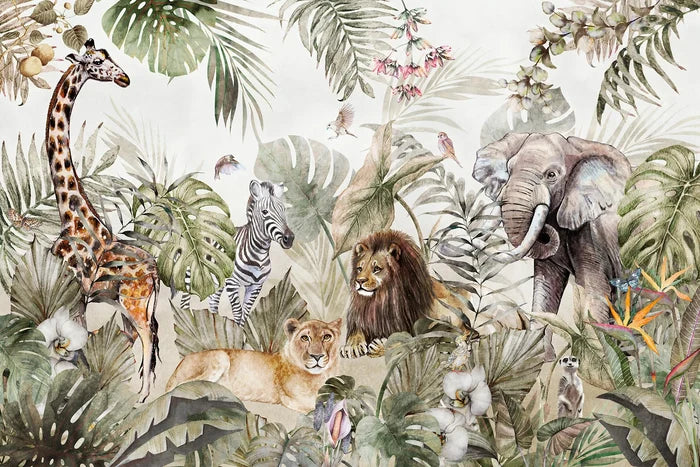 Tropical Jungle Animal Wallpaper Mural: Forest Design