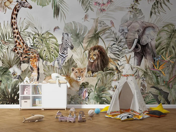 Tropical Jungle Animal Wallpaper Mural: Forest Design
