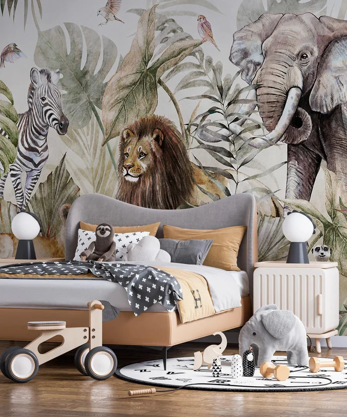 Tropical Jungle Animal Wallpaper Mural: Forest Design