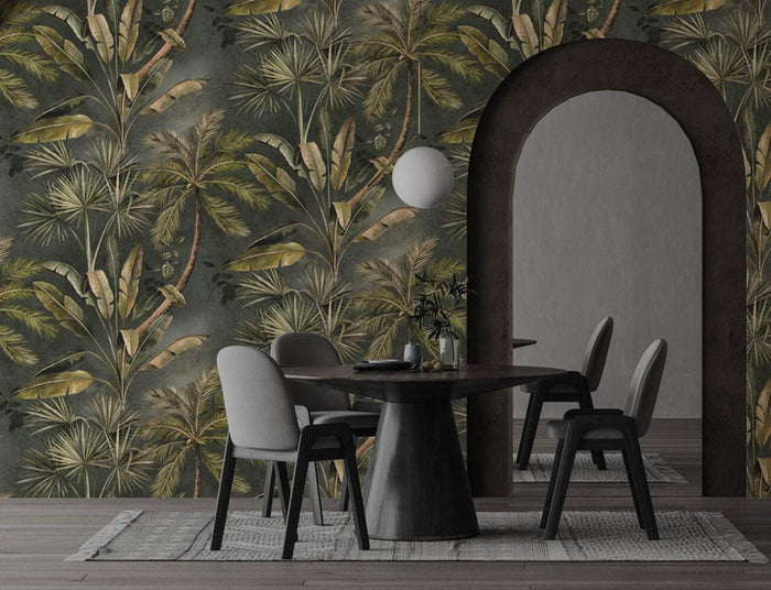 Tropical Palm & Banana Leaf Wallpaper Mural - Peel and Stick Green Wallpaper