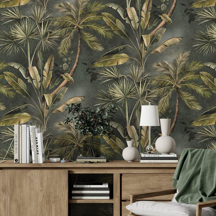 Tropical Palm & Banana Leaf Wallpaper Mural - Peel and Stick Green Wallpaper