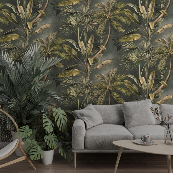 Tropical Palm & Banana Leaf Wallpaper Mural - Peel and Stick Green Wallpaper