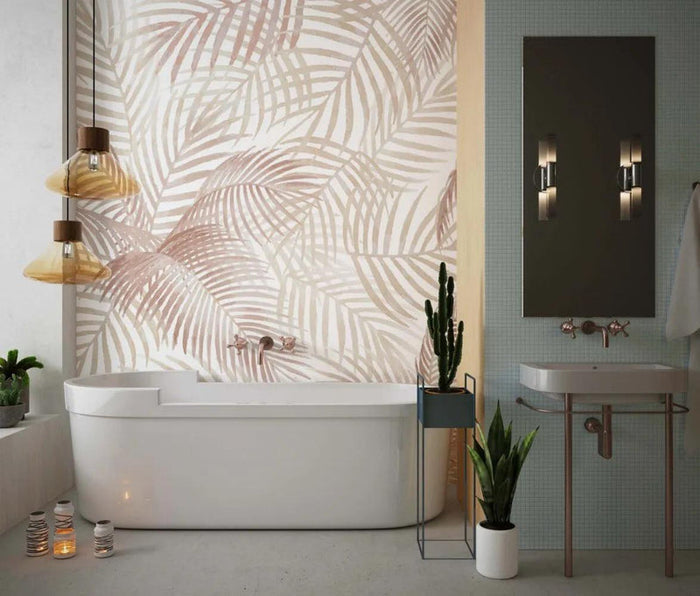 Tropical Palm Leaves Wallpaper: Beige Abstract Self Adhesive Wall Decal