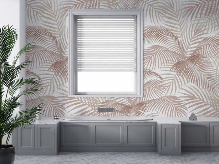 Tropical Palm Leaves Wallpaper: Beige Abstract Self Adhesive Wall Decal