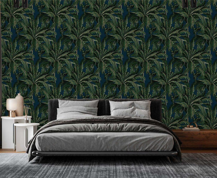 Tropical Palm Leaves Wallpaper: Modern Green Mural (Peel and Stick)