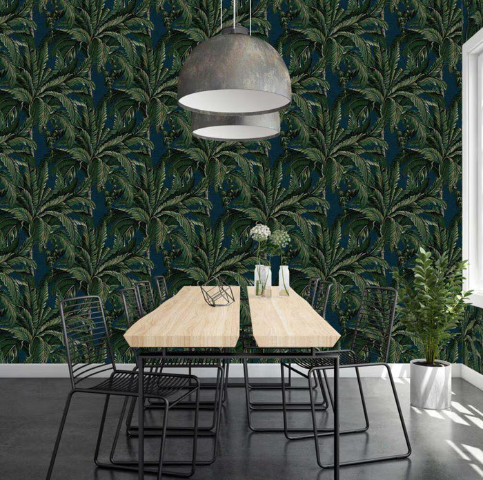 Tropical Palm Leaves Wallpaper: Modern Green Mural (Peel and Stick)