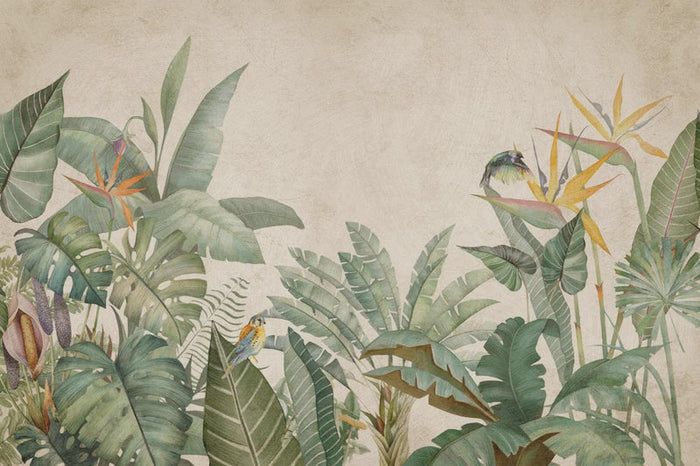 Tropical Palm Leaves Wallpaper Mural: Nostalgic Green Peel & Stick