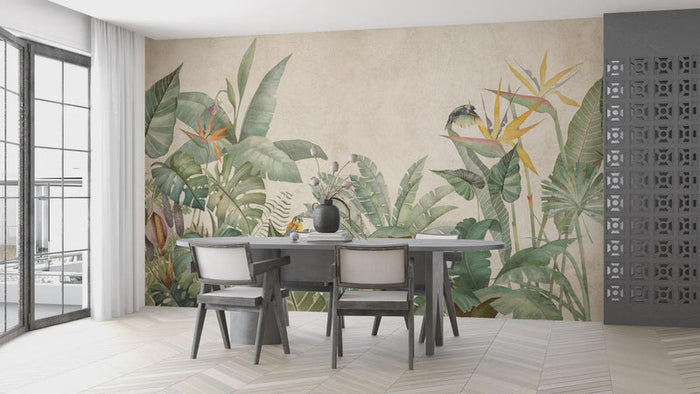 Tropical Palm Leaves Wallpaper Mural: Nostalgic Green Peel & Stick