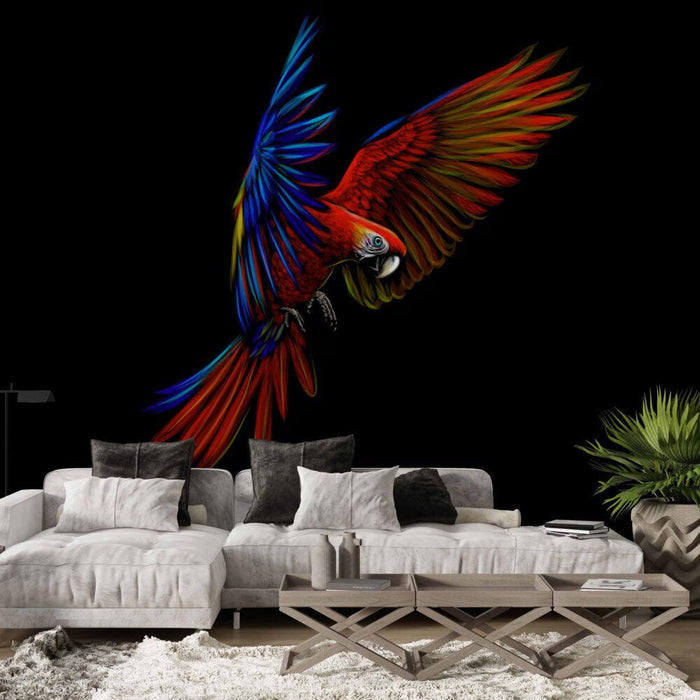 Tropical Parrot Wallpaper: Abstract Blue & Red Lines, Removable Wallpaper