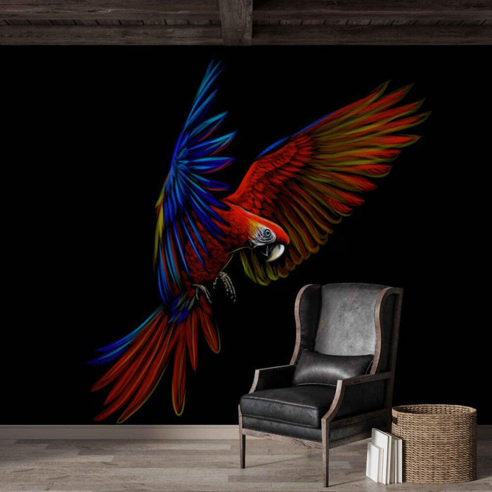 Tropical Parrot Wallpaper: Abstract Blue & Red Lines, Removable Wallpaper