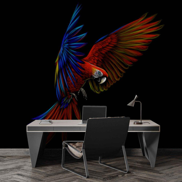 Tropical Parrot Wallpaper: Abstract Blue & Red Lines, Removable Wallpaper