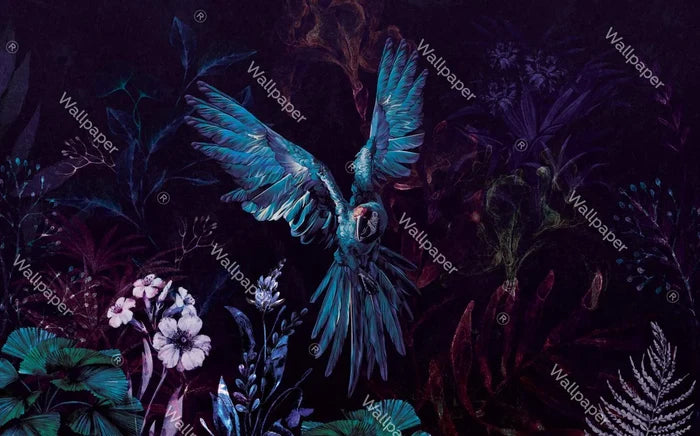 Tropical Parrot Wallpaper: Dark Floral Peel and Stick Wallpaper