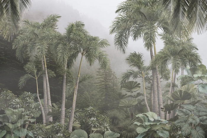 Tropical Rainforest Coconut Tree Wallpaper Mural: Handpainted Wall Decor